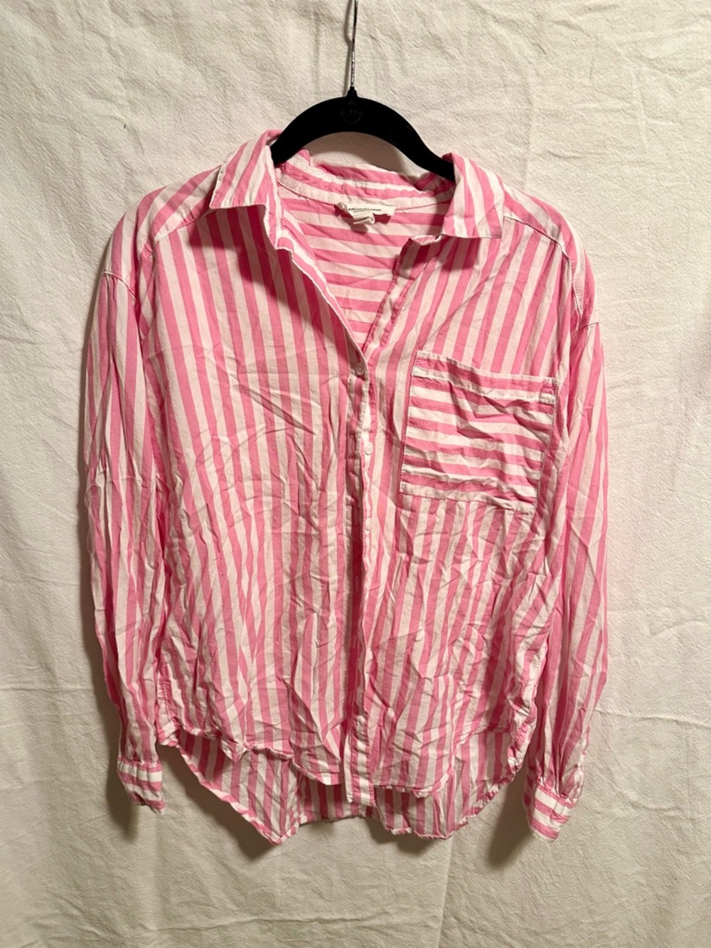 beachlunchlounge Pink and White Striped Casual Button-Down Shirt